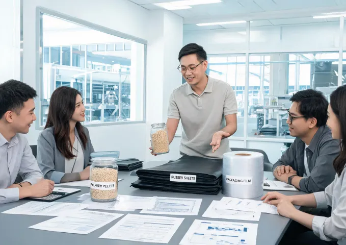 Advisor reviewing material samples